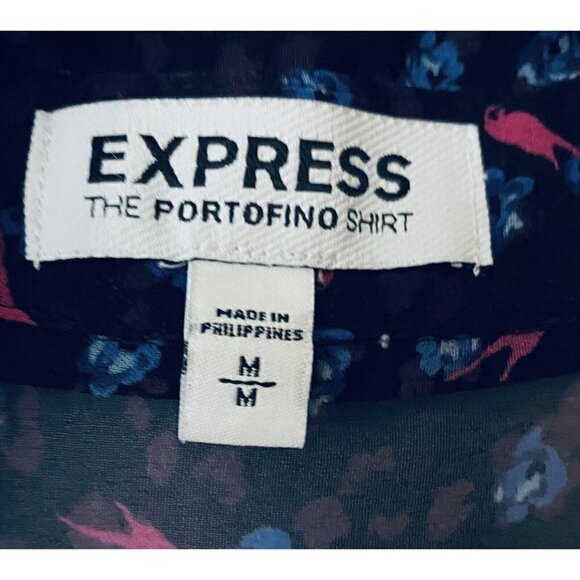 Express Portofino Shirt Womens Medium Floral Sheer Long Sleeves Black Boho - Picture 5 of 7